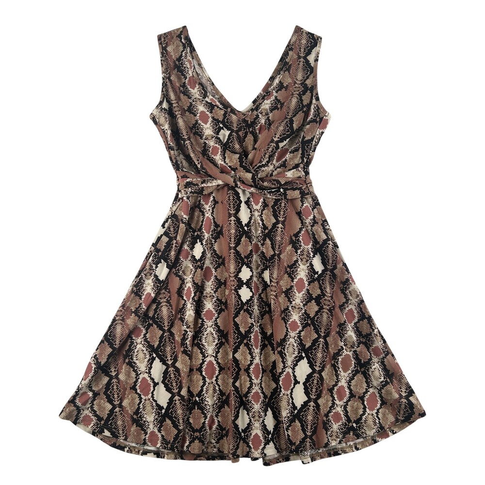 Candies Dress Womens XS Brown Animal Print Wrap Front Tank Fit Flare Knee Length